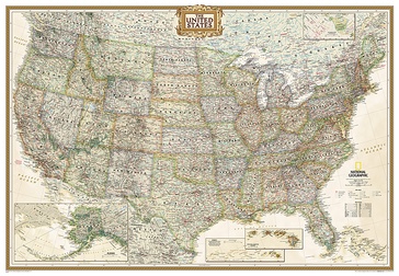 Wegenkaart - landkaart 20115 USA United States Executive Antique Large | 178 x 122 cm | National Geographic