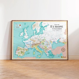 Poster European Wine Map XL | Wijngaarden van Europa | 100 x 70 cm | La carte des vins