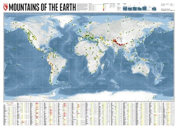 Opruiming - Wereldkaart Mountains of the Earth | Bergen van de Wereld | 140 x 100 cm | | Marmota Maps