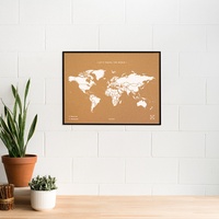 Woody Map Wereld L wit zwart kader | 63 x 48cm