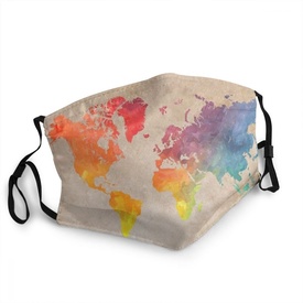 Mondkapje gezichtsmasker met wereldkaart bruin-roze
