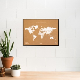 Wereldkaart van kurk Woody Map Wereld L wit zwart kader | 63 x 48cm | Miss Wood