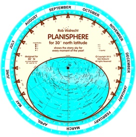 Sterrenkaart - Planisfeer 30 graden noorderbreedte (engelstalig) | Rob Walrecht Productions