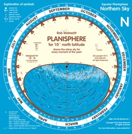 Sterrenkaart - Planisfeer Ecuator - Evenaar (engelstalig) 10° Noord en 10° Zuid | Walrecht